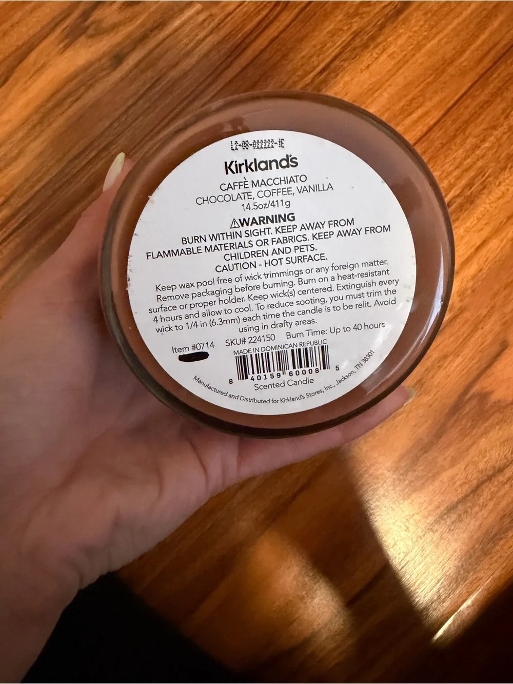 Kirkland's Caffè Macchiato Scented Jar - Brown with White Label
